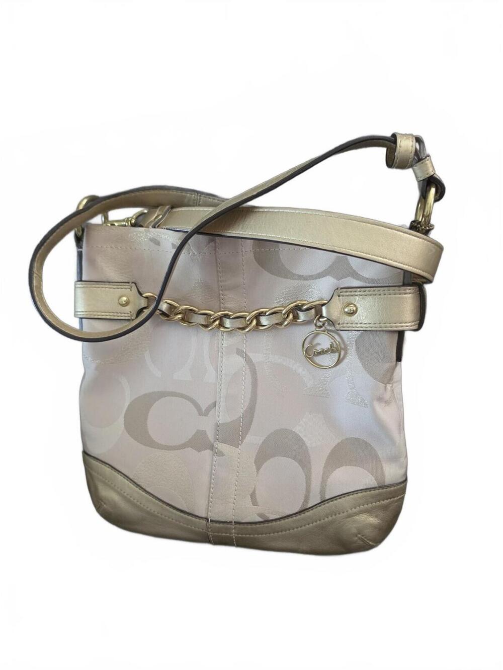 Coach 19820 Optic Metallic Signature Crossbody with Gold  Leather Bag